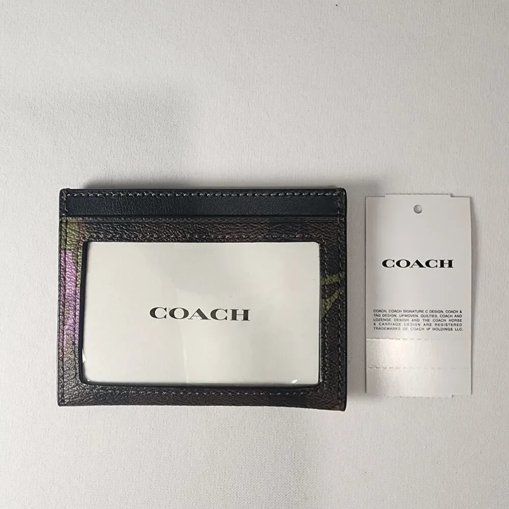 NWT COACH CL468 Slim ID Card Case Signature Canvas Rose Iris Multi v3